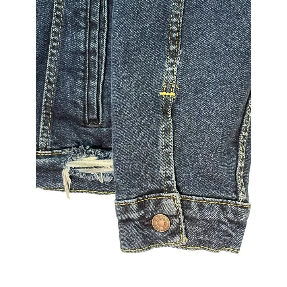 Levi's Men's Size Large Denim Trucker Jacket Coat Dark Wash Frayed Accent